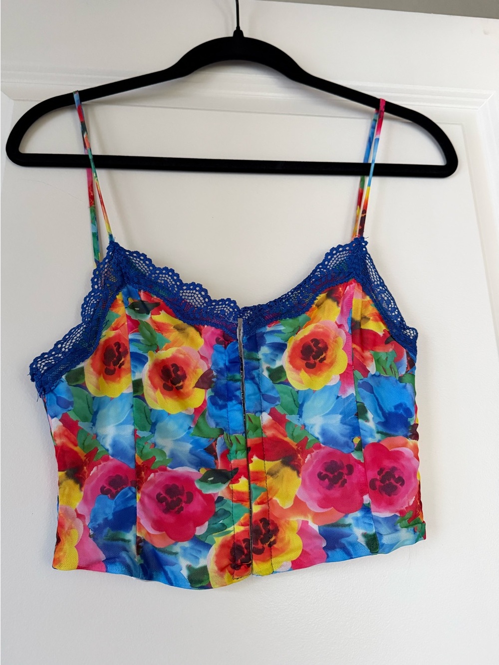 Princess Polly Multicolor Floral Lace-Trim Cami in Blue Lace